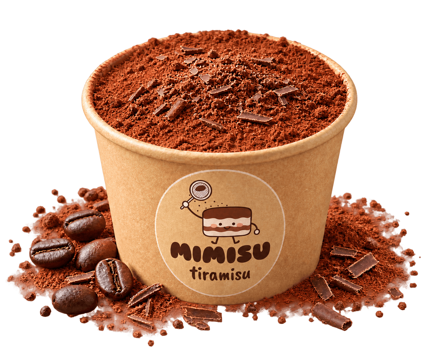 MIMISU Classic tiramisu in a natural kraft-paper cup with cocoa topping